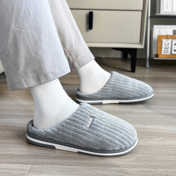 Solid Color Simple Cotton Slippers Winter Non-slip Home Warm Plush Slippers Household Indoor Couple Women's House Shoes - Image 6