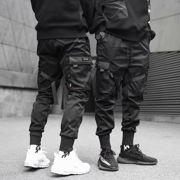 Ribbons Harem Joggers Men Cargo Pants Streetwear Hip Hop Casual Pockets Cotton Track Pants - Image 2