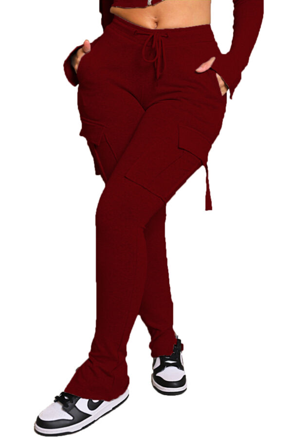 Cargo Pants With Pockets High Waist Drawstring Wide Leg Straight Trousers For Women Overalls - Image 9