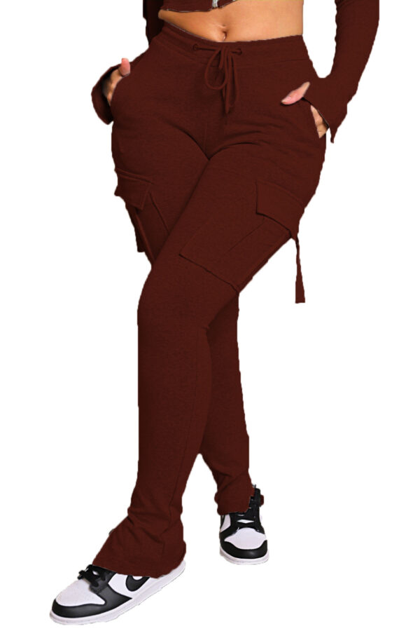 Cargo Pants With Pockets High Waist Drawstring Wide Leg Straight Trousers For Women Overalls - Image 4