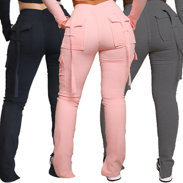 Cargo Pants With Pockets High Waist Drawstring Wide Leg Straight Trousers For Women Overalls - Image 8