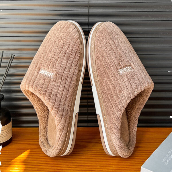 Solid Color Simple Cotton Slippers Winter Non-slip Home Warm Plush Slippers Household Indoor Couple Women's House Shoes - Image 10