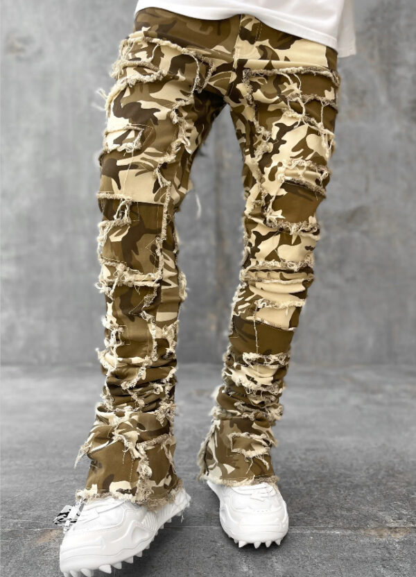 Men Trousers Individual Patched Pants Long Tight Fit Stacked Jeans For Mens Clothing - Image 4