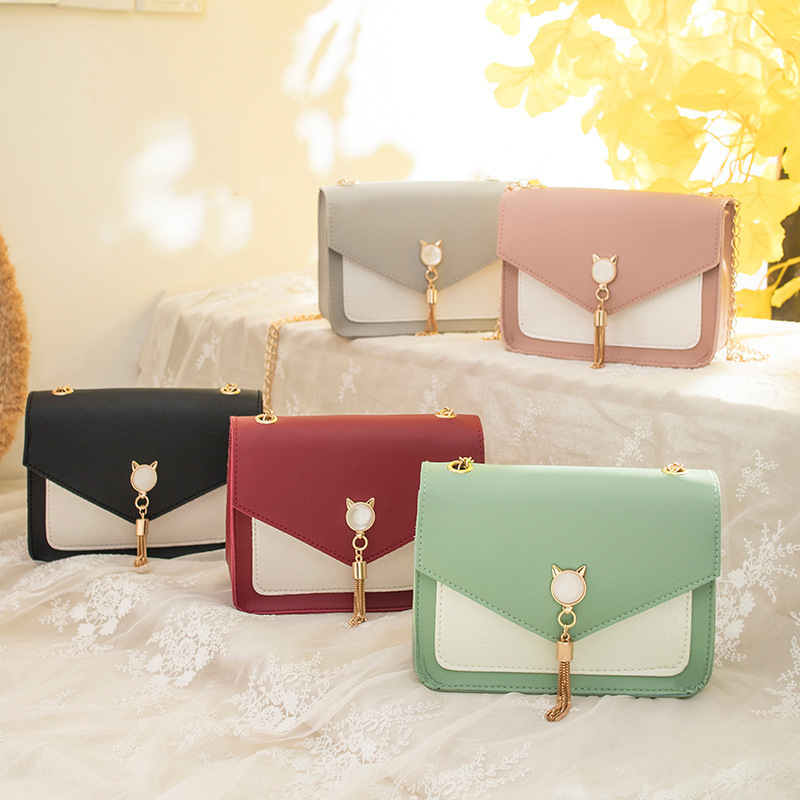 Small Messenger Bag New Sweet And Cute Cat Tassel Decoration Chain One Shoulder Small Square Bag Casual Messenger Bag - Image 6