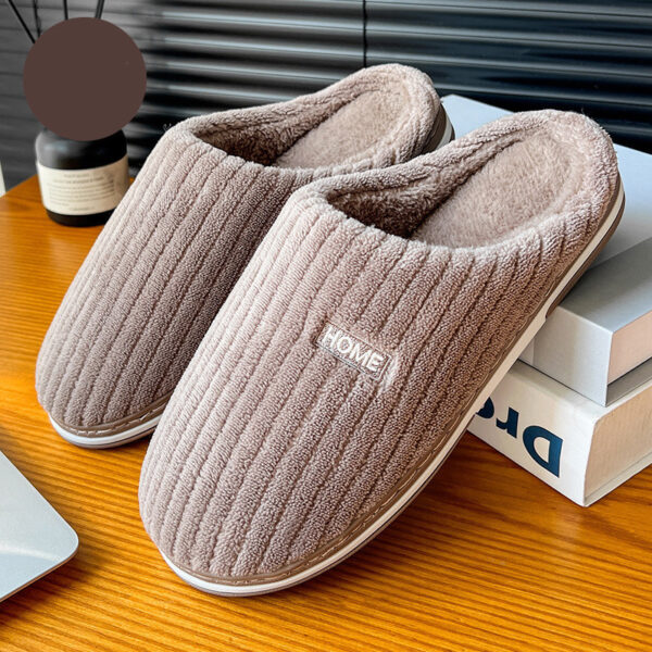 Solid Color Simple Cotton Slippers Winter Non-slip Home Warm Plush Slippers Household Indoor Couple Women's House Shoes - Image 3