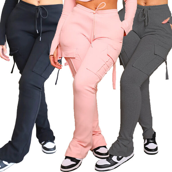 Cargo Pants With Pockets High Waist Drawstring Wide Leg Straight Trousers For Women Overalls - Image 10