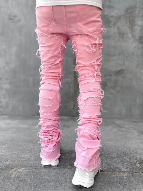 Men Trousers Individual Patched Pants Long Tight Fit Stacked Jeans For Mens Clothing - Image 6