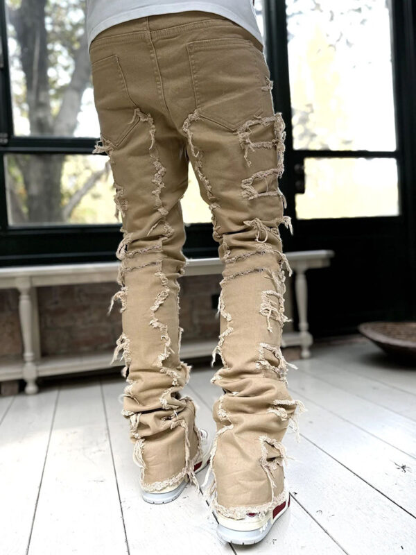Men Trousers Individual Patched Pants Long Tight Fit Stacked Jeans For Mens Clothing - Image 2