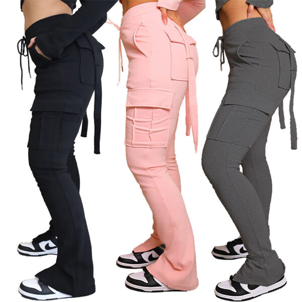 Cargo Pants With Pockets High Waist Drawstring Wide Leg Straight Trousers For Women Overalls - Image 5